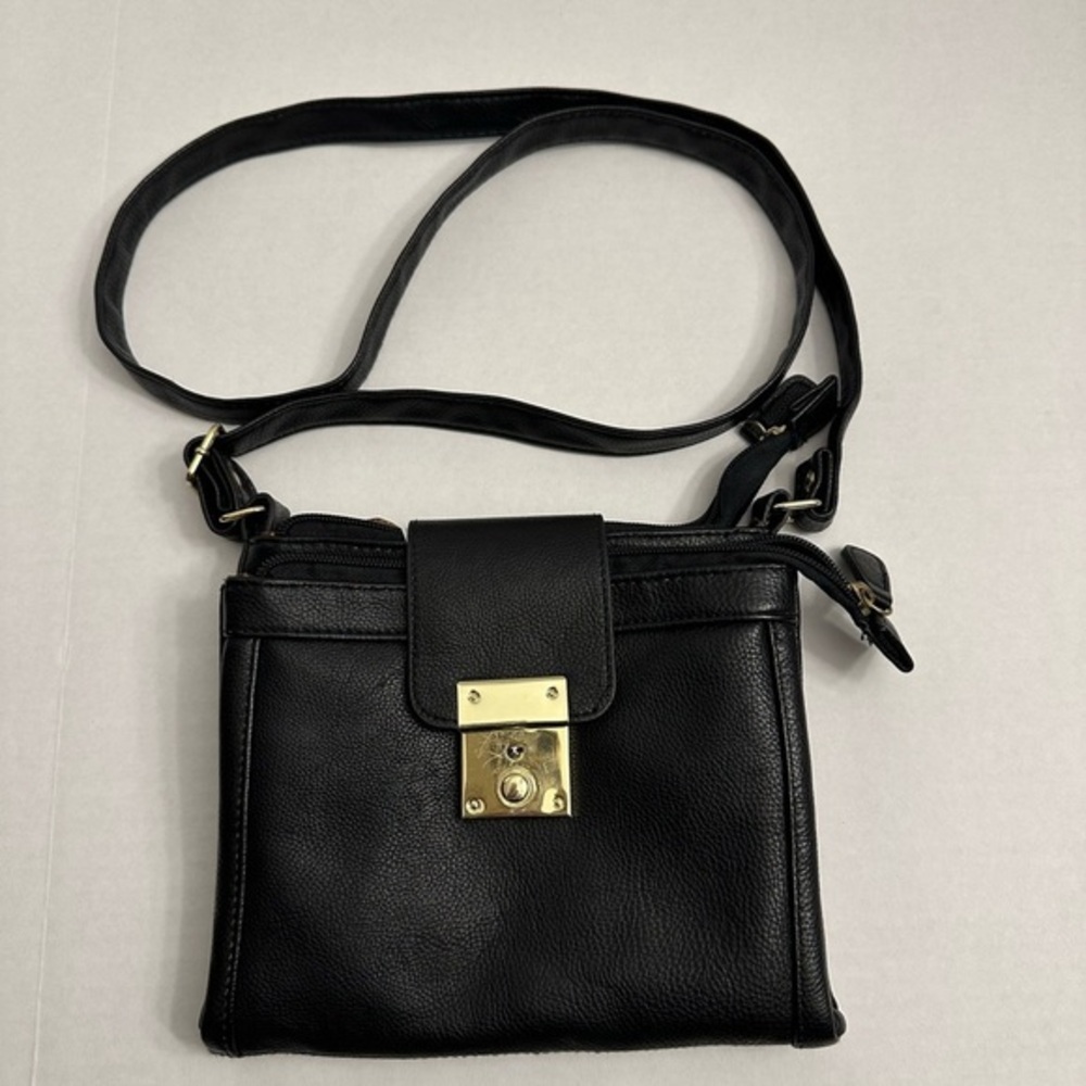 PU Buckle Purse Black‎ Cross-Body Women 7"x8"